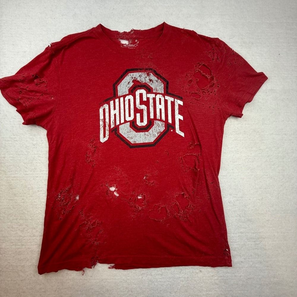 Ohio State Buckeyes thrashed Distressed stained Red Graphic T-Shirt Mens Large